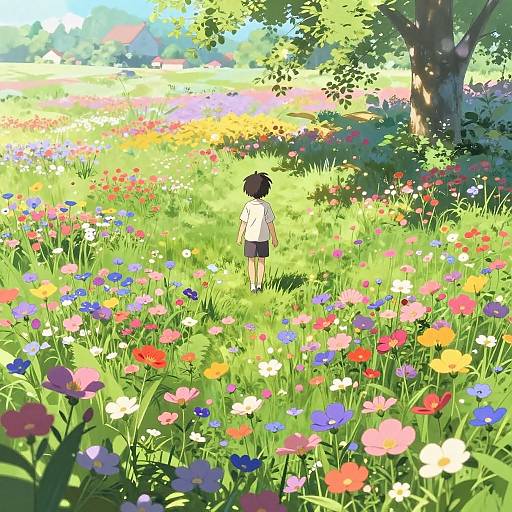 Anime Character in Wildflower Field