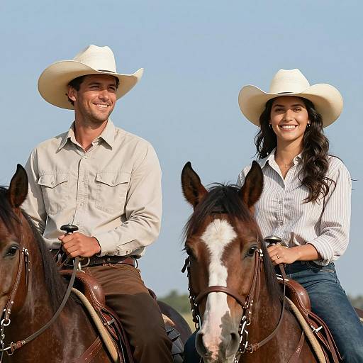 Couple Riding Horses under Blue Sky