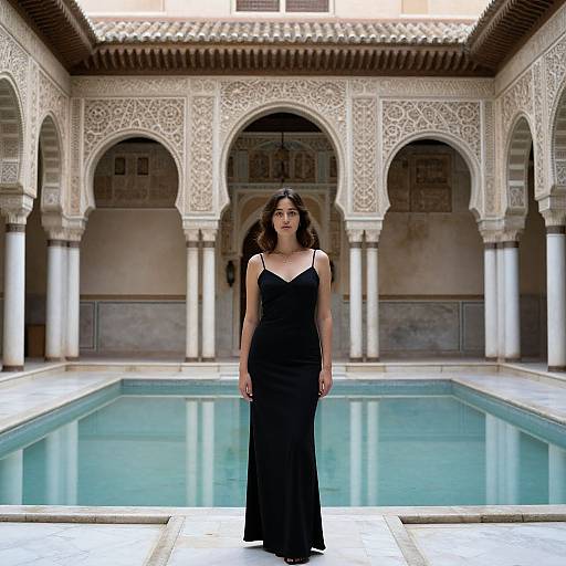 Woman by Serene Harem Courtyard Pool
