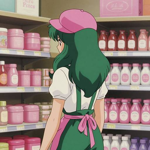 1980s Anime Store Scene with Woman