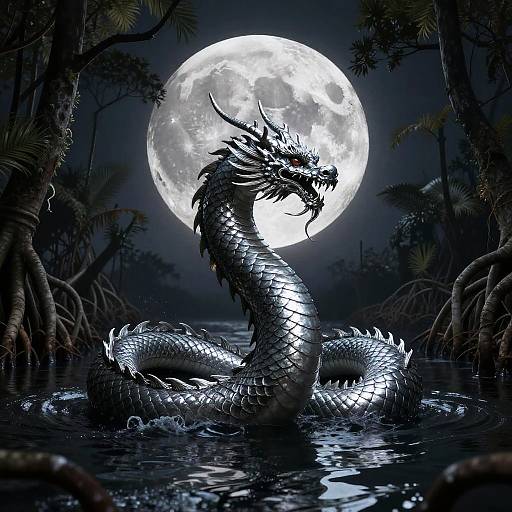 Bakunawa Serpent Dragon in Moonlit Lagoon