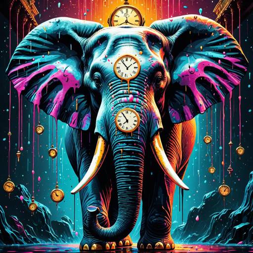 Surreal Elephant with Melting Clocks