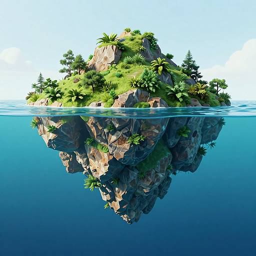 Surreal Floating Island with Reflection