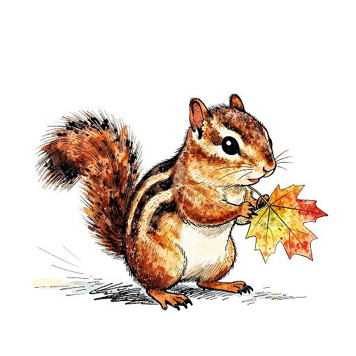 Whimsical Chipmunk with Autumn Leaves