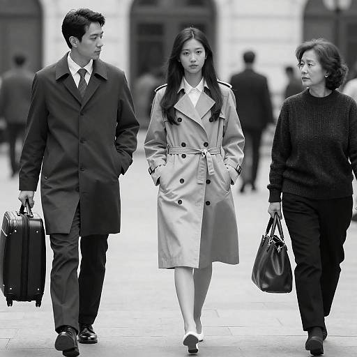 Black-and-White Photograph of Three Walkers