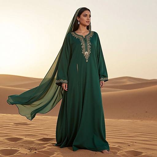 Elegant Emerald Abaya at Sunset