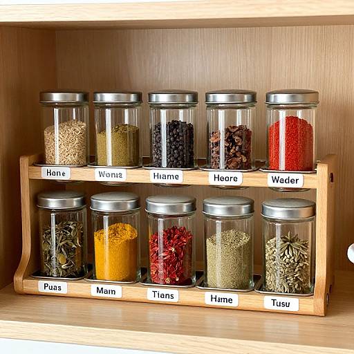 Neat Wooden Spice Rack with Jars