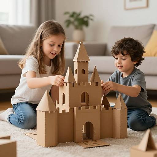 Sibling Cardboard Castle Building