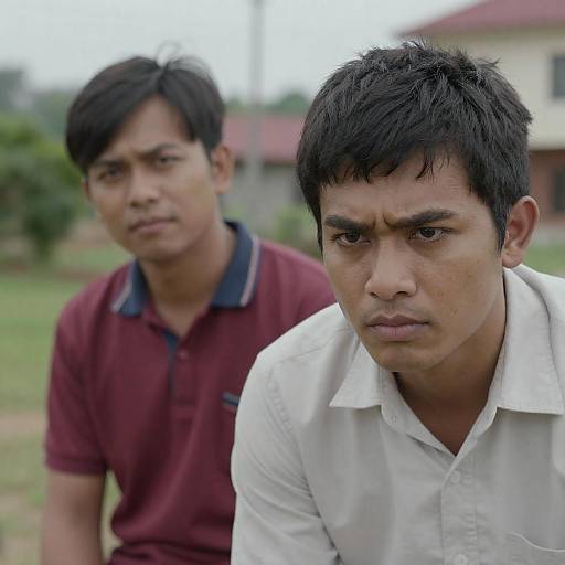 Intense Men Against Urban Greenery