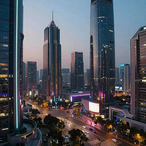 Futuristic Cyberpunk Cityscape at Dusk