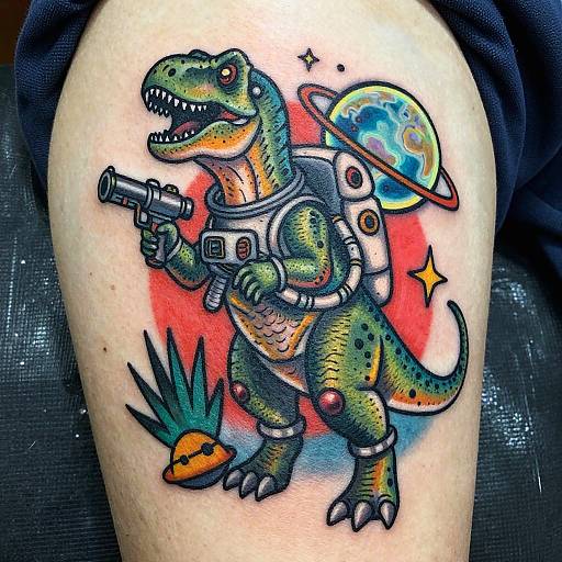 Steampunk Dinosaur Astronaut Tattoo