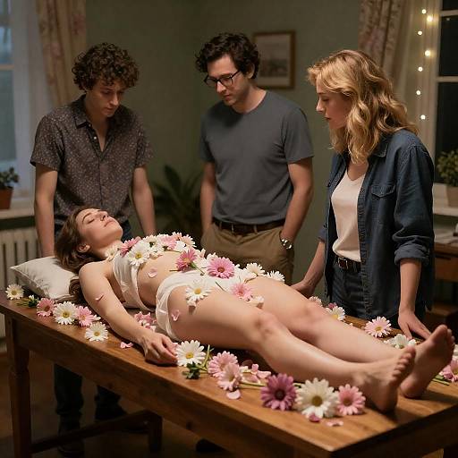 Serene Floral Still Life with Figures