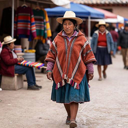 Andean Weaver in Terracotta Ethnic Poncho