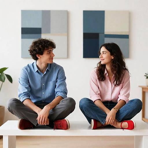 Couple on Bench with Abstract Art