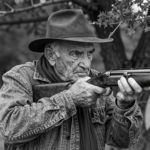 Elderly Man with Shotgun in Nature