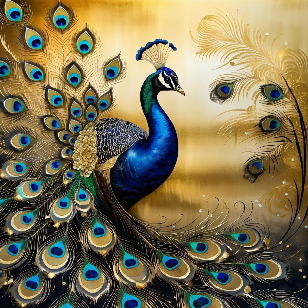 Elegant Peacock in Traditional Asian Ink Art