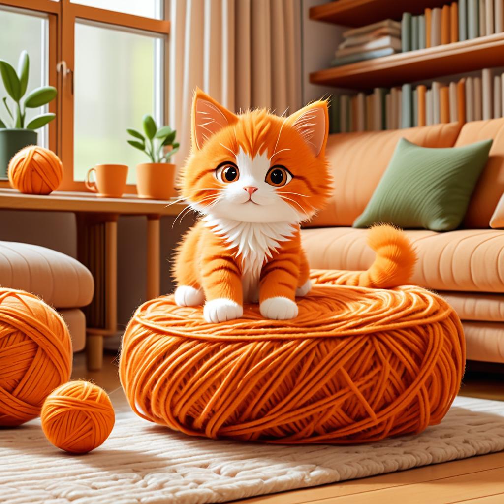 Playful Orange Kitten in Cozy Living Room