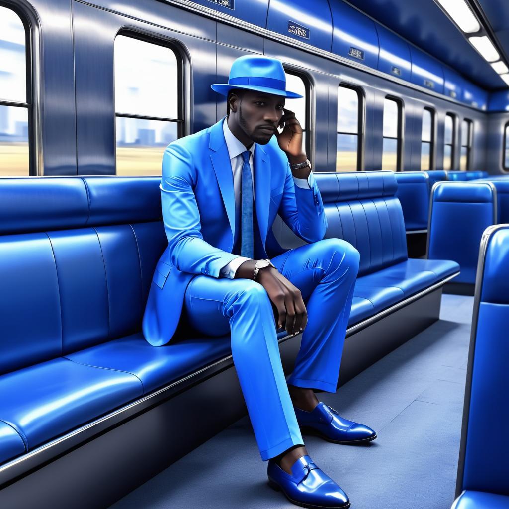 Stylish Man in Blue on a Train