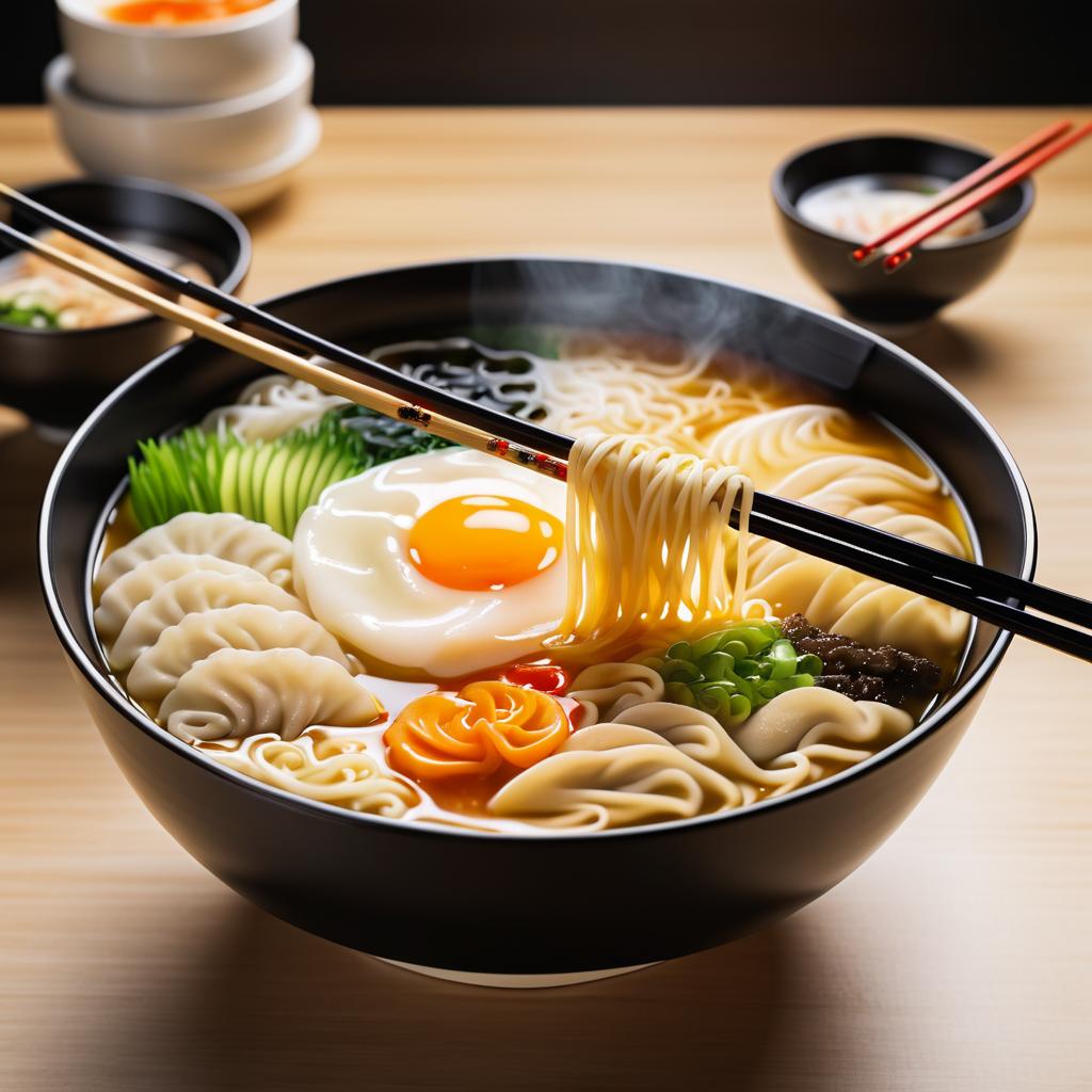 Photorealistic Ramen Bowl with Gyoza