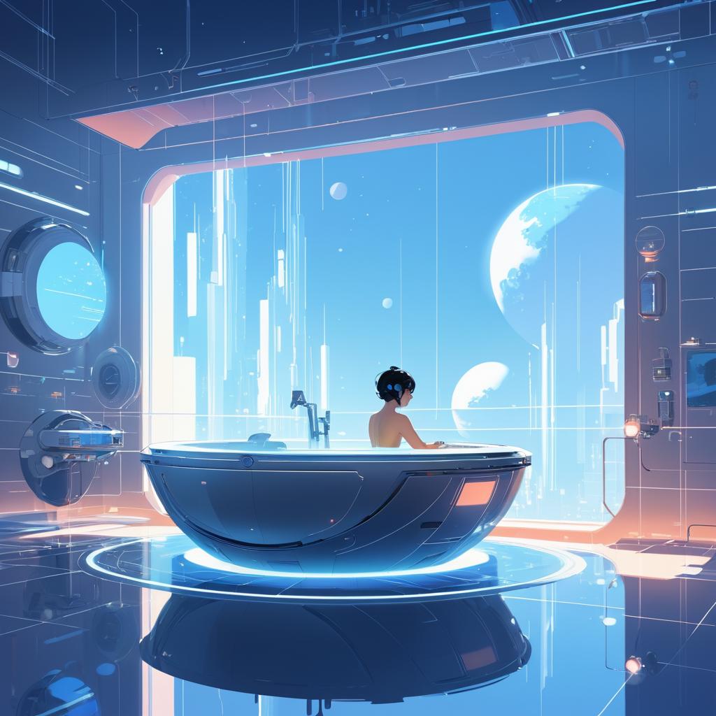 Futuristic Robot Bathing in Space