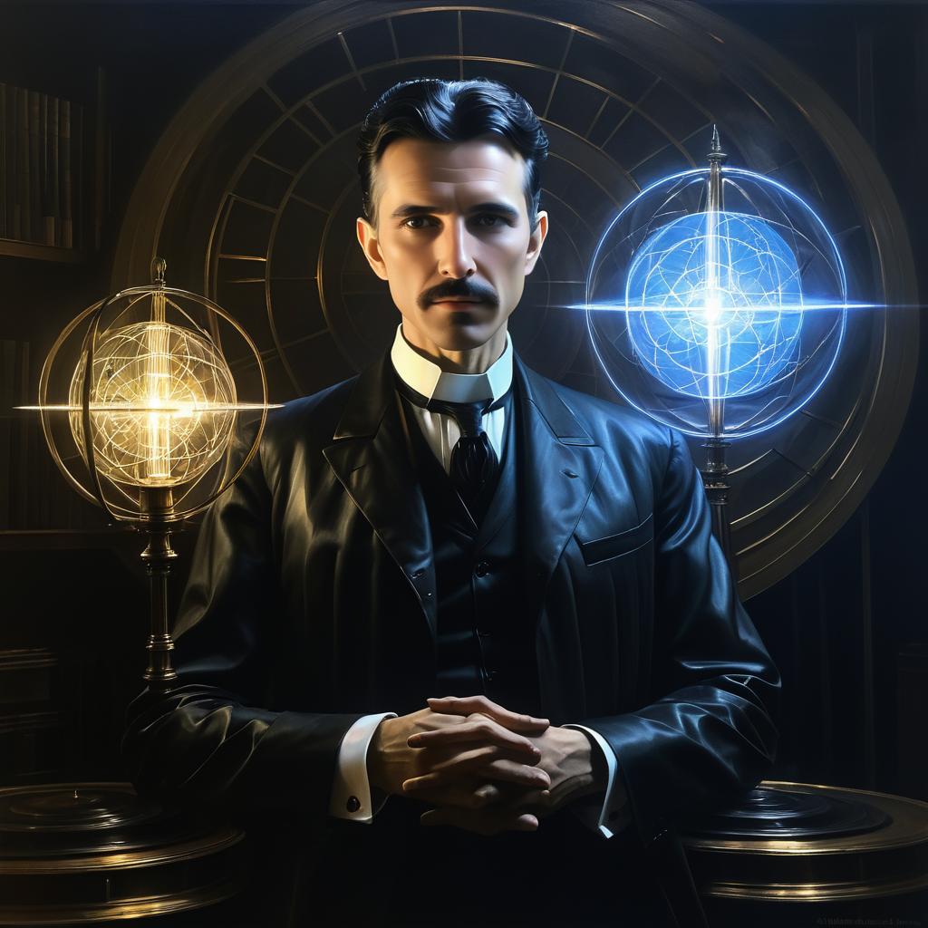 Dramatic Portrait of Nikola Tesla in Oil