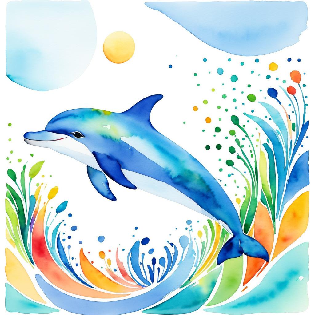 Whimsical Watercolor Dolphin Illustration