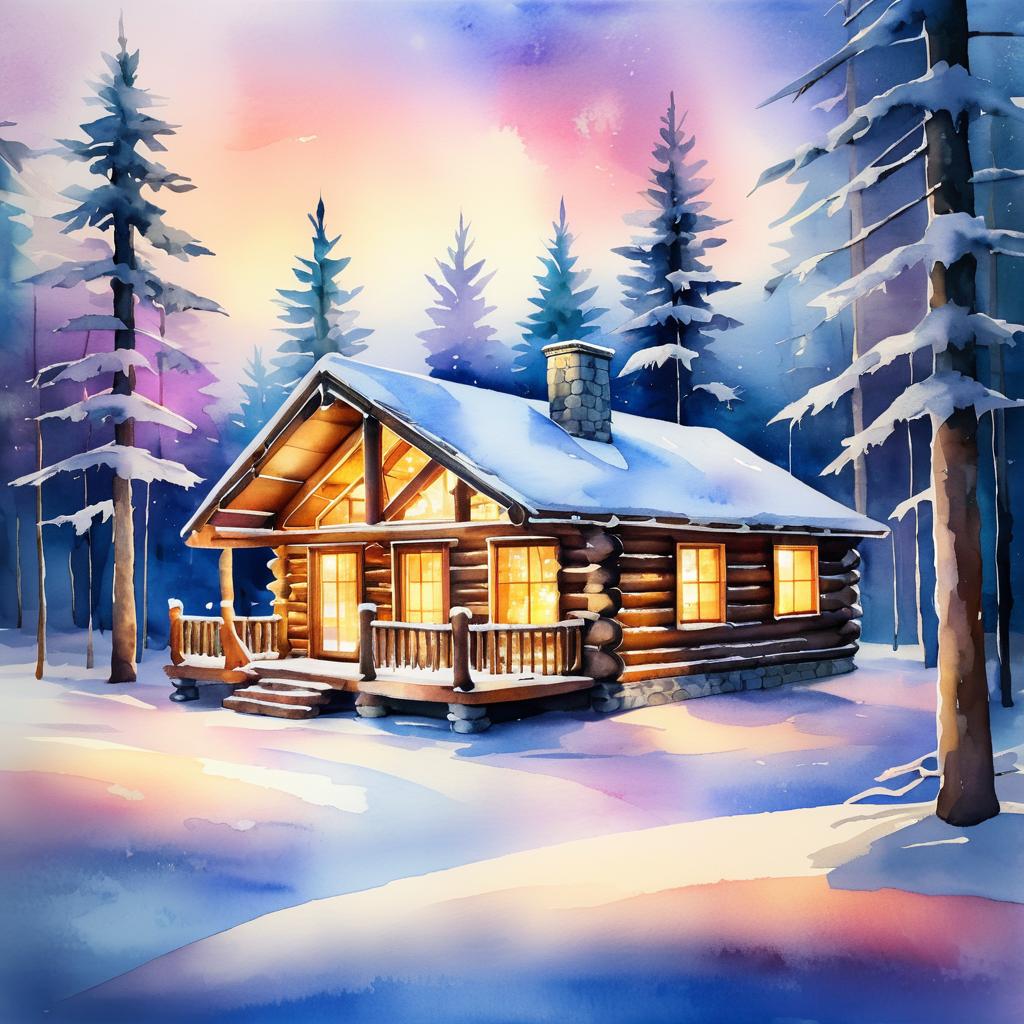 Cozy Log Cabin in Snowy Woods