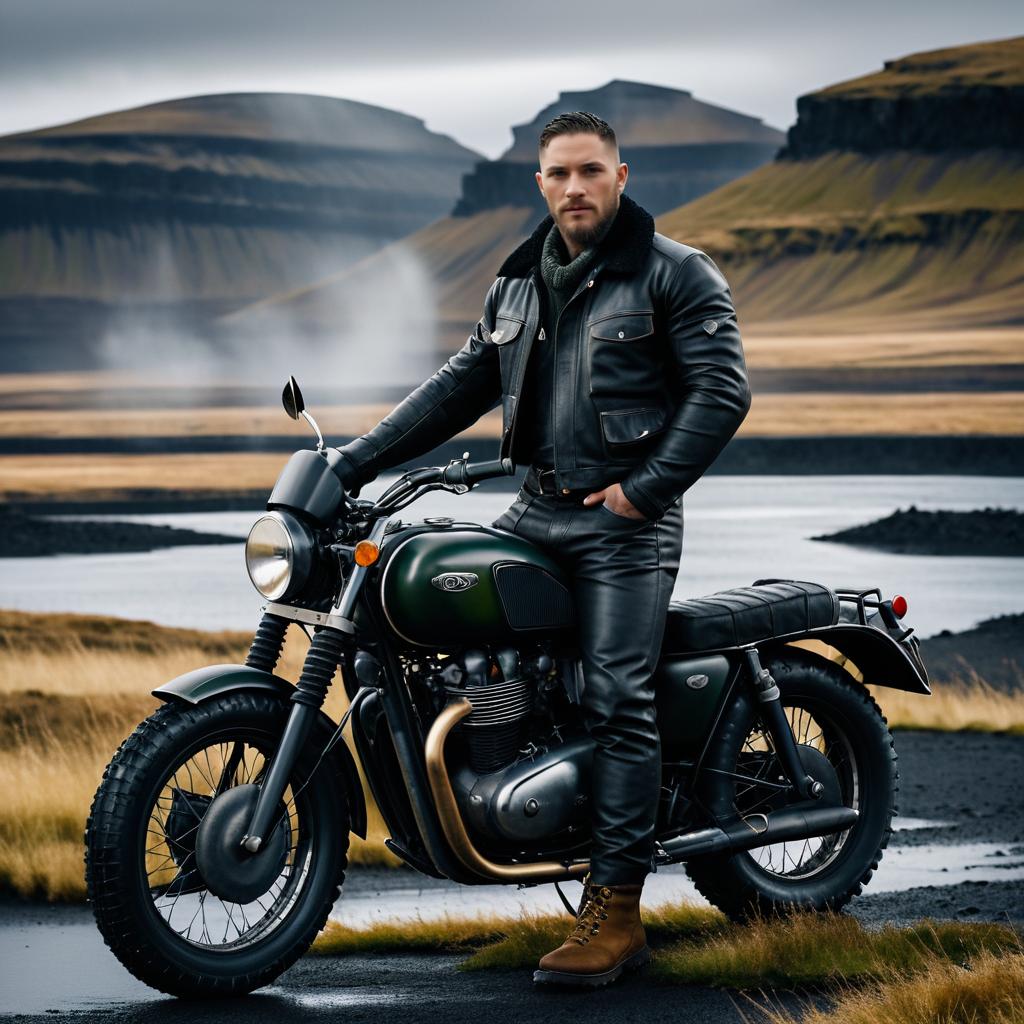 Rugged Young Adventurer in Icelandic Landscape