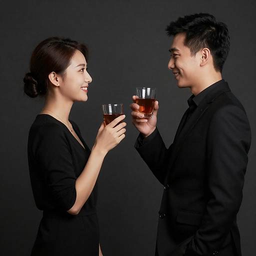 Elegant Couple Toasting with Amber Drinks