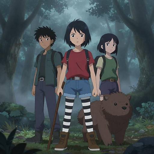 Anime Characters in Misty Forest