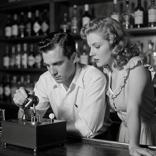 Vintage Bar Scene in Black and White