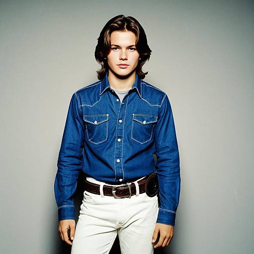 Young man in blue shirt and white pants