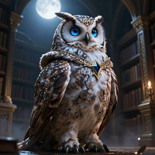 Confident Owl Furry in Moonlit Library