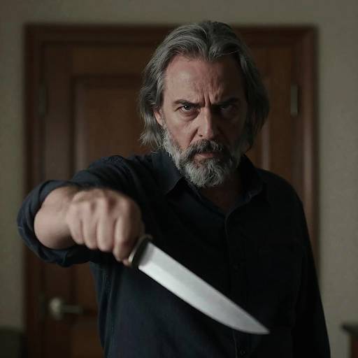 Intense Middle-Aged Man with Knife