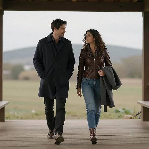 Man and Woman Walking on Wooden Porch