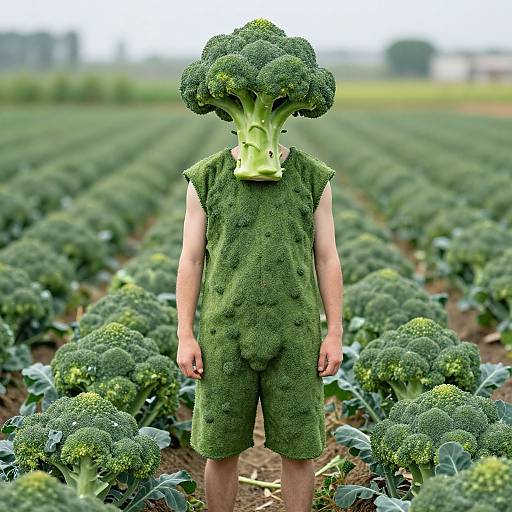 Man in Humorous Broccoli Costume