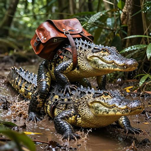 Humanoid Crocodile Explorer in Rainforest