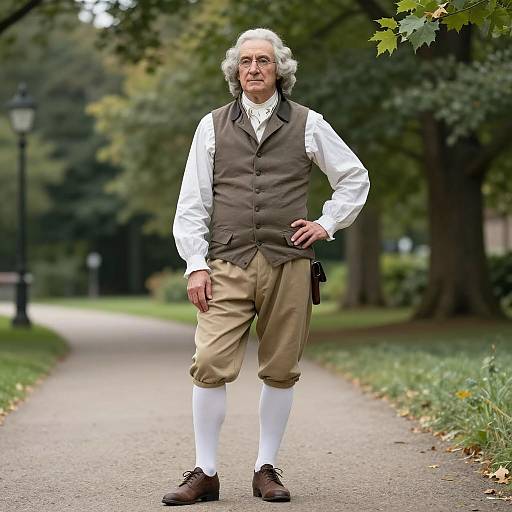 Elderly Man in 18th Century Colonial Attire Outdoors