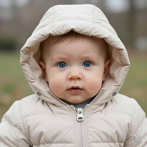 Blue-Eyed Baby in Beige Winter Coat