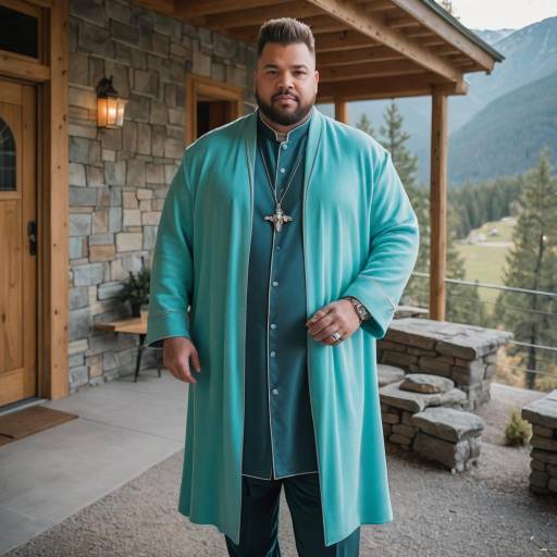 Curvy Man in Aqua Cashmere Robe at Mountain Retreat