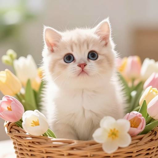 Whimsical Kitten in Spring Basket