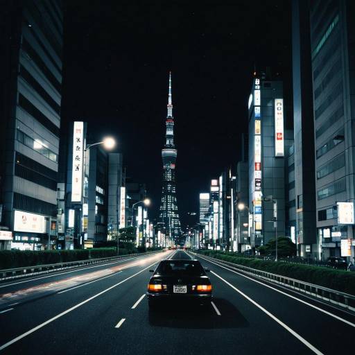 Night Cityscape with Car on Tokyo Road