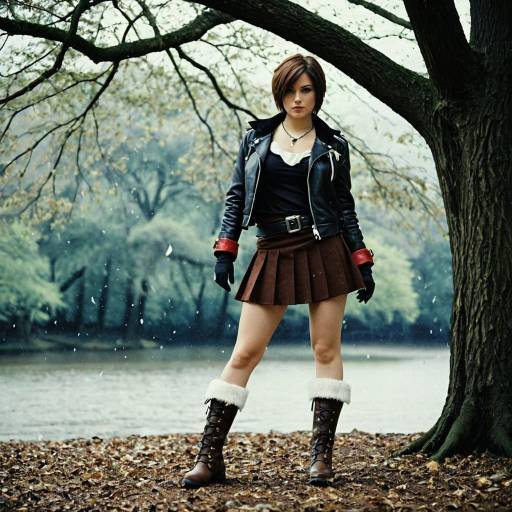Female Squall Cosplay by Tree in Autumn
