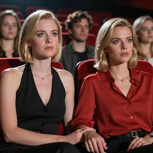 Two Blonde Women Holding Hands in Cinema