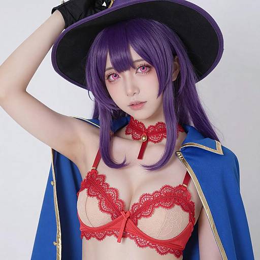 Vibrant Purple-Haired Cosplay Woman