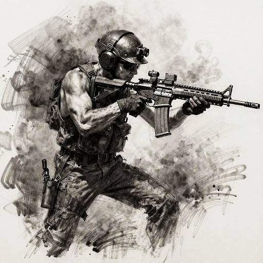 Dynamic Charcoal Tactical Rifle Sketch