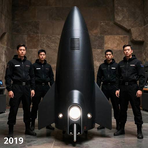 Futuristic Rocket Machine with Hooded Figures