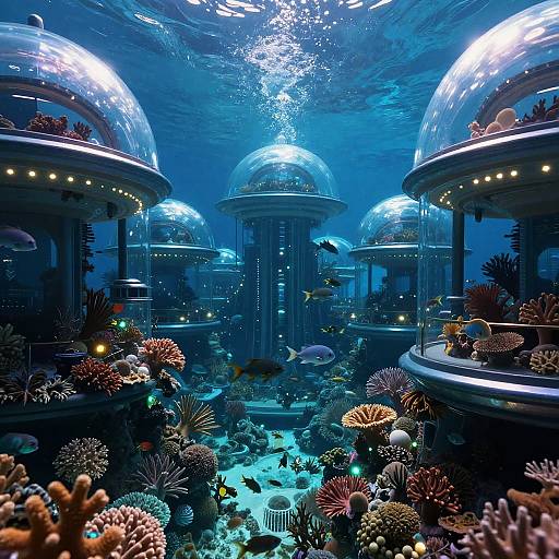 Futuristic Underwater Cityscape with Coral