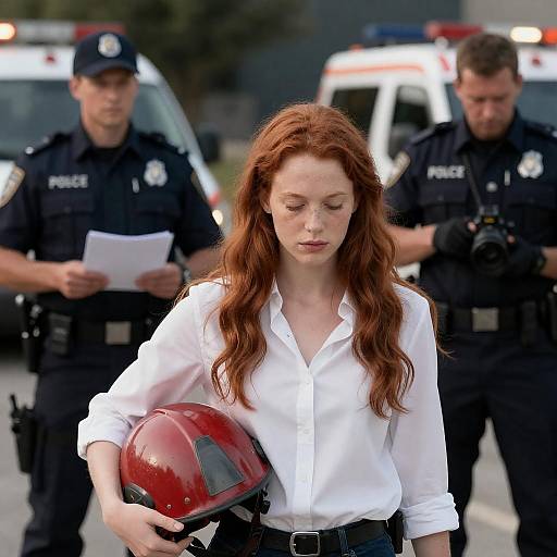 Red-Haired Woman with Police Officers