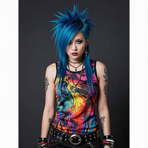 Punk Woman with Vibrant Blue Hair